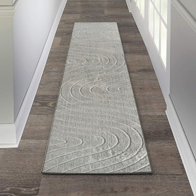 Gray Modern Geometric Wave Stain-Resistant Area Rug