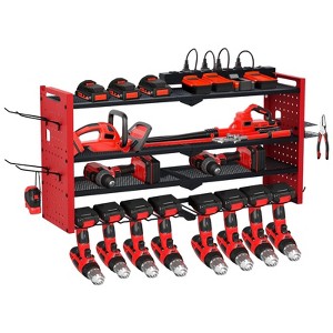 Power Tool Organizer,Drill Holder Wall Mount, Heavy Duty 4-Layer Drill Storage Shelf Loads 400Lbs,8 Drill Holders and Drill Bit Rack,Utility Storage - 1 of 4