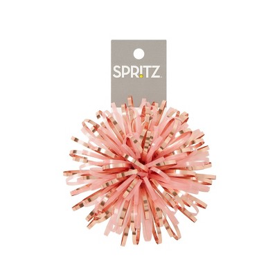 4.5" Tinsel Bow with Pom Poms Pink - Spritz™: Gift Wrapping Accessory for All Occasions, Decorative Birthday Bow