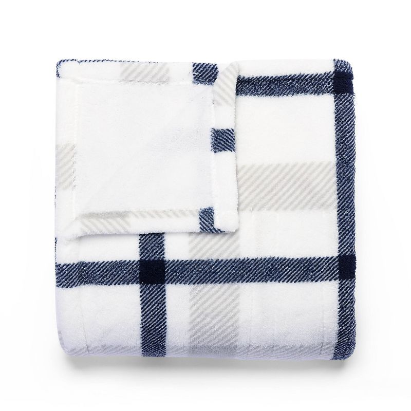 Sunbeam 50&#34; x 60&#34; Nordic Premium Heated Throw Foot Pocket Electric Blanket Blue Gray Plaid, 4 of 10