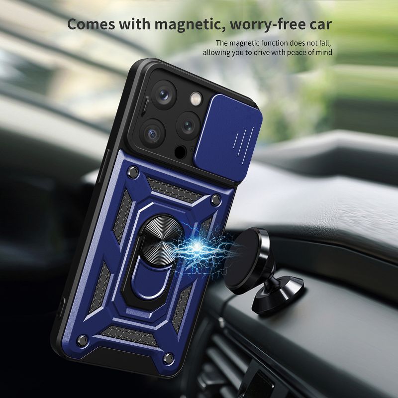 Kickstand Ring Holder with Slide Camera Cover TPU Magnetic Car Mount for APPLE IPHONE 14 PRO, 3 of 5