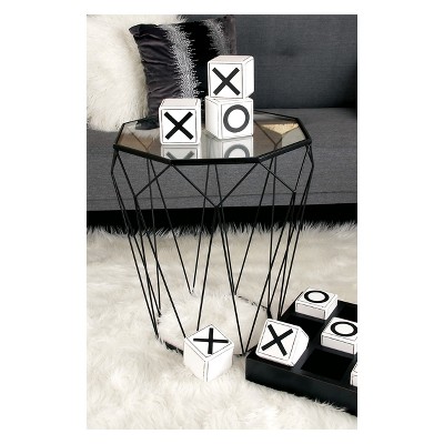 Elegant Geometric Round Metal & Glass Mirrored Accent Table