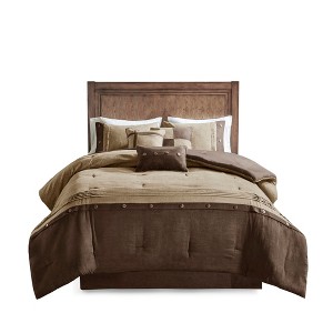 Gulches 7 Piece Faux Suede Comforter Set Brown Queen, Luxe Soft Bedding for Warm Bedroom Decor & All-Season Comfort - 1 of 4