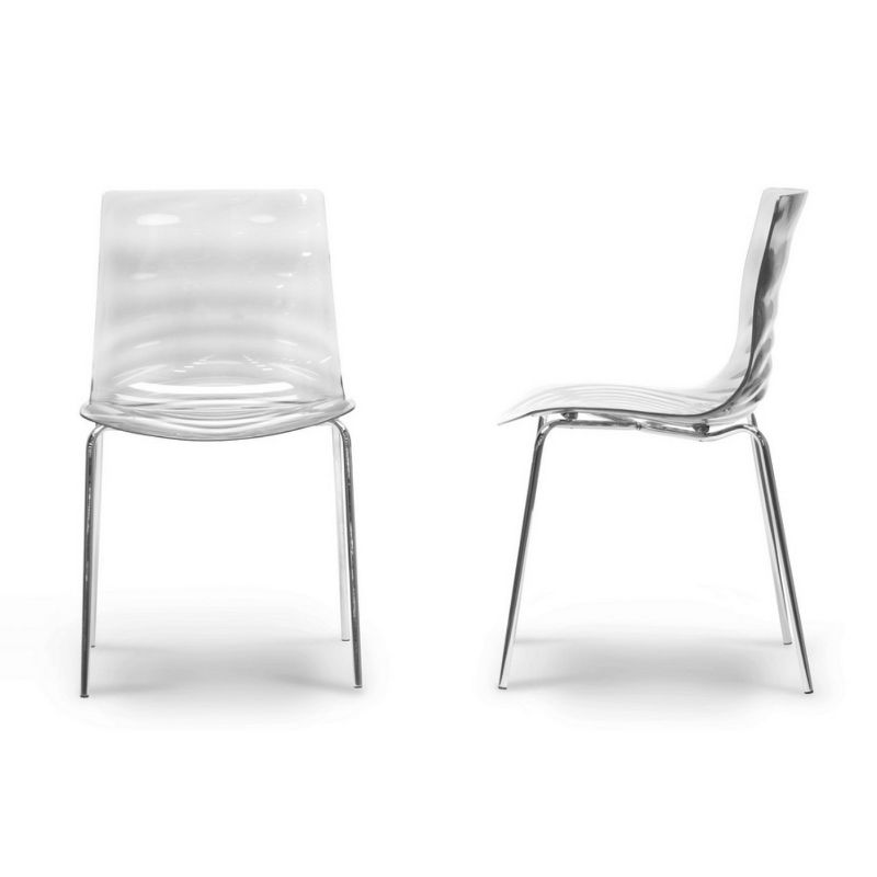 Set of 2 Marisse Plastic Modern Dining Chairs Clear - Baxton Studio: Chrome-Plated Legs, Non-Marking Feet, Ripple-Effect, 3 of 5