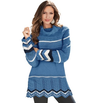 Roaman's Women's Plus Size Chevron Border Sweater