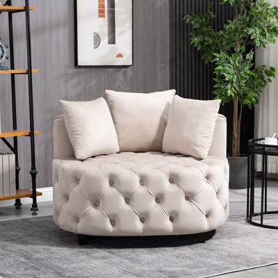 NicBex Couches for Living Room 36.6" Sofa Chair Accent Chair Modern Velvet Upholstered Sofa Couch Classical Barrel Chair with 3 Throw Pillows