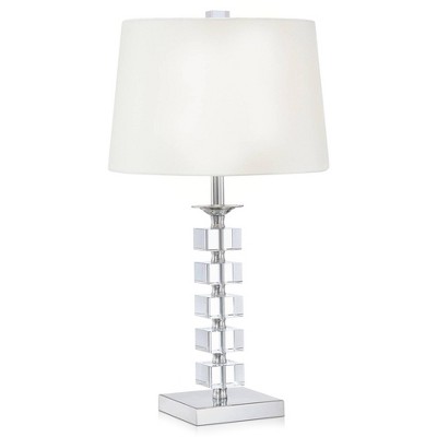 Vienna Full Spectrum Modern Table Lamp 25" High Crystal Glass Stacked Cubes White Fabric Tapered Drum Shade for Living Room Family Bedside