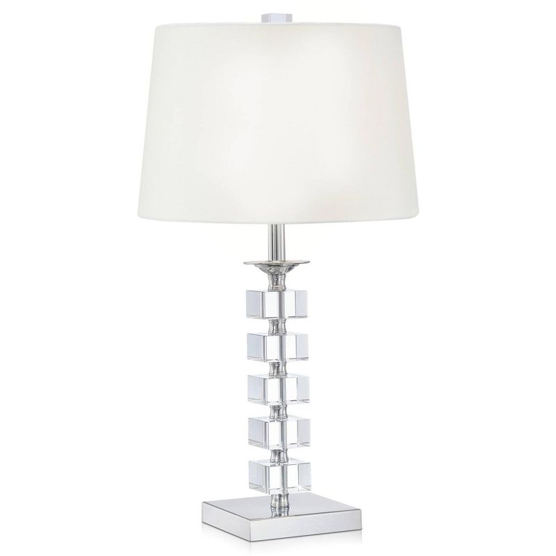 Vienna Full Spectrum Modern Table Lamp 25" High Clear Stacked Cubes Crystal White Fabric Drum Shade for Bedroom Living Room House Home Bedside Office, 1 of 6