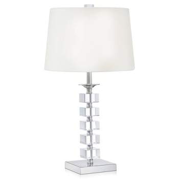 Vienna Full Spectrum Modern Table Lamp 25" High Clear Stacked Cubes Crystal White Fabric Drum Shade for Bedroom Living Room House Home Bedside Office