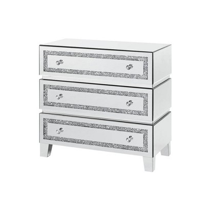 32" White Mirrored Glam Cabinet with Faux Diamond Inlay