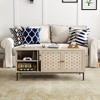 KTMBDW Coffee Table with 4 Sliding Doors, Farmhouse Cocktail Table Symmetrical Design, Rectangular Center Table for Living Room, Natural - 2 of 4