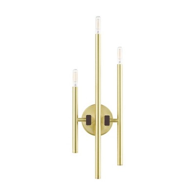 Denmark Satin Brass 3-Light Wall Sconce with Bronze Accents