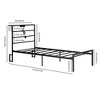 FurnitureR Metal Bed Frame Twin with Led Lights and Charging Station, Mattress Foundation, Iron-Art Headboard and Footboard, Storage Shelves, Black - 3 of 4