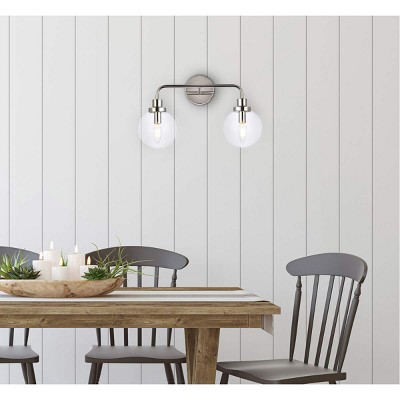 Polished Nickel and Clear Glass 2-Light Bath Sconce