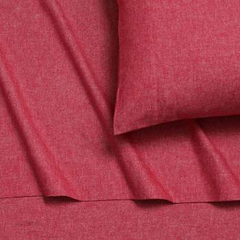 Tribeca Living Queen Yarn Dyed Portuguese Cotton Flannel Extra Deep Pocket Sheet Set Heather Chili Red