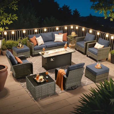 XIZZI Patio Furniture Sets Designed for Outdoor Relaxation, Comfy 3.5-Inch Cushions & 360° Swivel Action for Extra Comfort, 10 Pcs/Set, Denim Blue