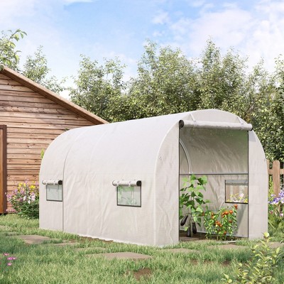 Outsunny 10' x 7' White PE Walk-In Greenhouse with Roll-Up Doors