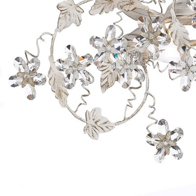 Antique White Crystal 6-Light Semi-Flush Mount Ceiling Fixture