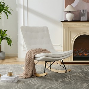 Teddy Tufted Rocking Chair with Rubberwood Legs, Comfortable Lounge Chair with Wide Backrest 4L - ModernLuxe - 1 of 4