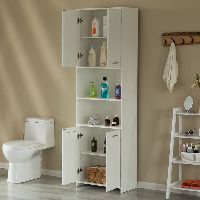 Modern White Standing Bathroom Tall Linen Tower Storage Cabinet, 4 of 8