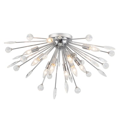 LLHZSY 12-Light 30 1/2" Dandelion Firework Crystal Flush Mount Ceiling Lights Fixture-Chrome