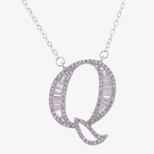 Anna-Kaci Silver Tone Initial Letter Pendant Necklace with Crystal Rhinestone Accents - 1 of 4