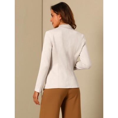 INSPIRE CHIC Women's Lapel Collar Long Sleeve Faux Suede Work Office Blazer X-Large Beige — фото 3