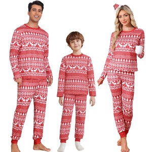 INSPIRE CHIC Christmas Family Matching Pajama Set Elk Long Sleeve Xmas Tree Snow Couples Sleepwear Lounge Set - 1 of 4