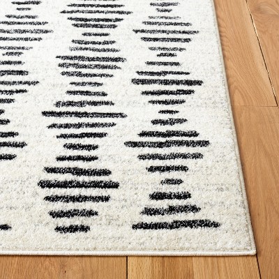 Ivory and Black Abstract Square Hand-knotted Area Rug