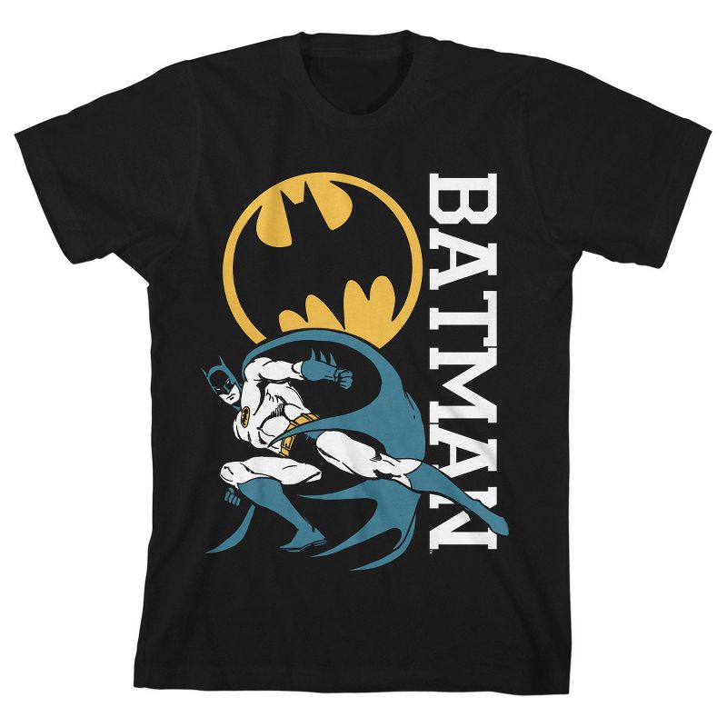 Batman Sliding Boy's Black T-shirt Toddler Boy to Youth Boy, 1 of 2