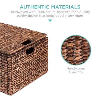 Set of 3 Brown Hyacinth Storage Baskets with Handles and Lids