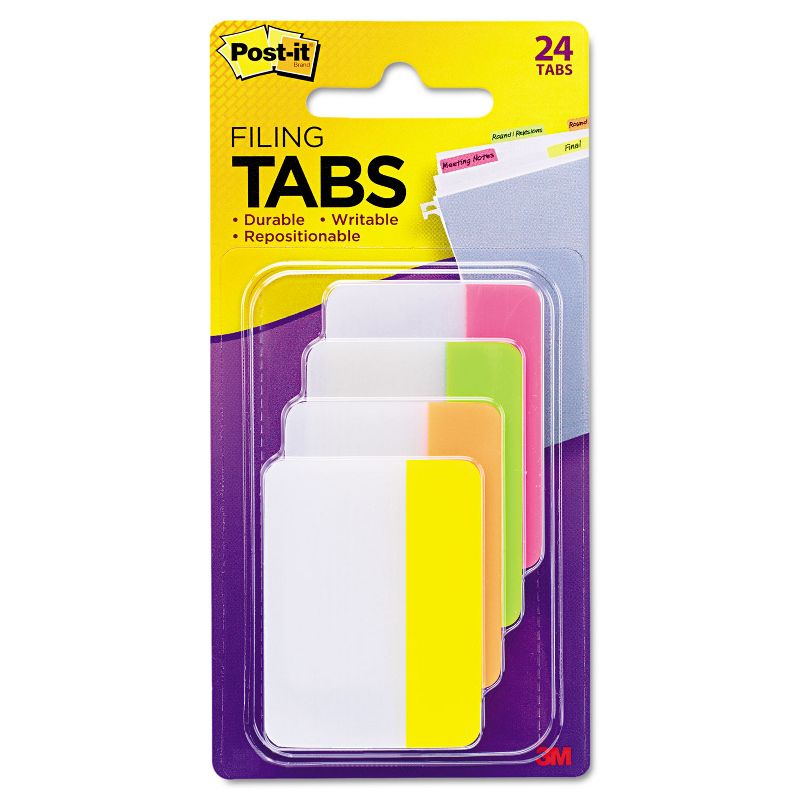 Post-it File Tabs 2 x 1 1/2 Solid Flat Assorted Bright 24/Pack 686PLOY, 2 of 10