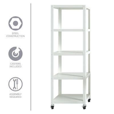 White 72" Industrial Metal 5-Shelf Mobile Bookcase