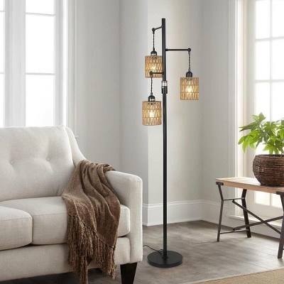 65"H Stepless Dimmable Standing Lamp For Living Room,Floor Lamp Boho Style,Floor Lamp With Rattan Shade For Bedroom -The Pop Home