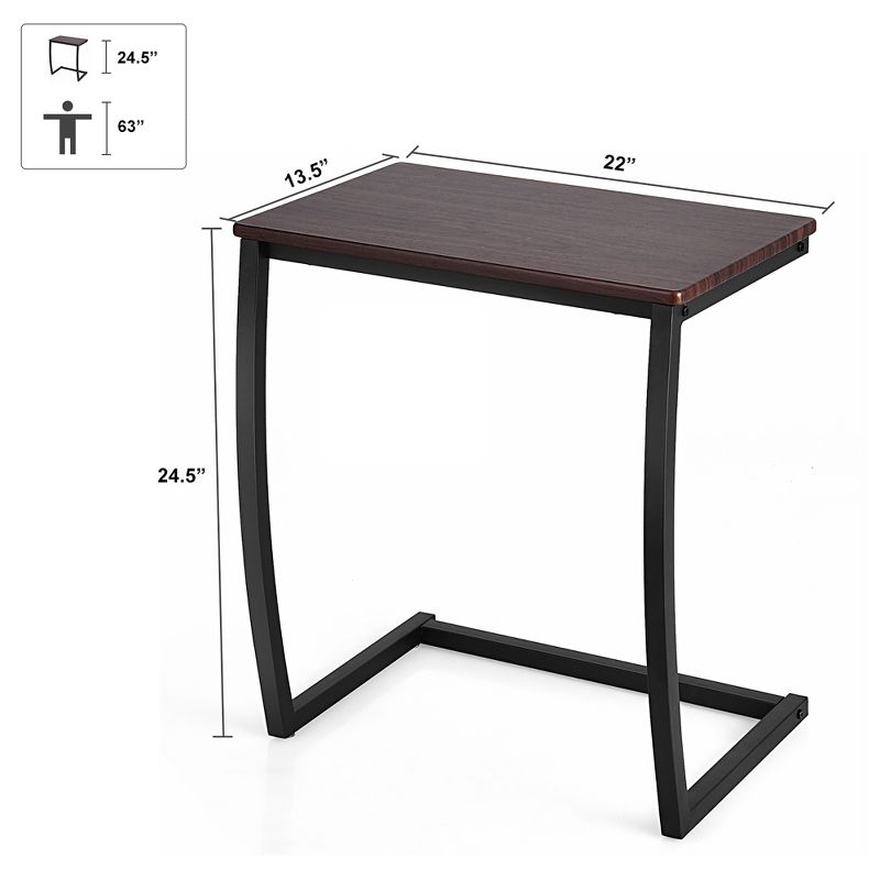 Costway Sofa Side End Table C-shaped Coffee Tray Laptop Snack Stand with Steel Frame, 4 of 11