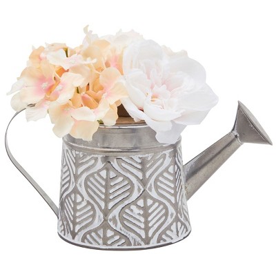 Farmlyn Creek Rustic Decorative Galvanized Metal Watering Can Vase for Living Room, Home Table Decor (4.3 x 4.9 in)