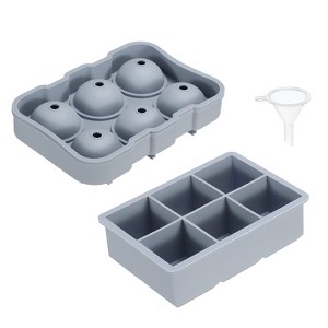Unique Bargains Silicone DIY Drink Ball Square Maker Ice Cube Trays with Funnel 7.1" 6.5" 2 Pcs - 1 of 4