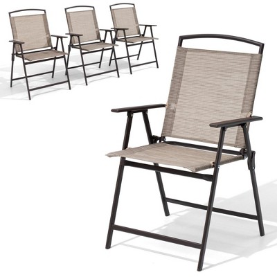 Crestlive Products Set of 4 Patio Folding Chairs 4-Pack Dining Chairs Outdoor Portable Sling with Armrest