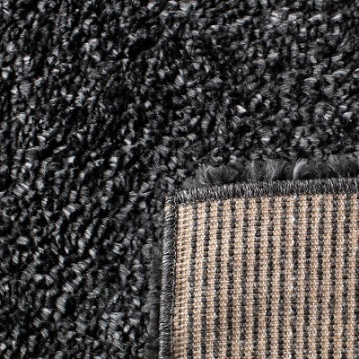 Black Hand-Tufted Wool and Synthetic Shag Area Rug