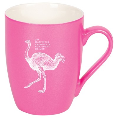 Elanze Designs 10 Ounce Ceramic Decorative Laser Engraved Giftable Novelty Tea Coffee Cup Mug Princess Pink Ostrich Joy Passionate Confident Driven