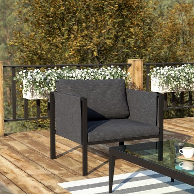 Charcoal Gray Steel Patio Dining Chair with Cushions