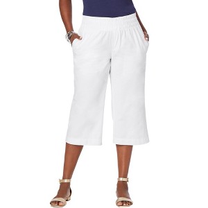Jessica London Women's Plus Size Wide-Leg Crop Chambray Pants - 1 of 4