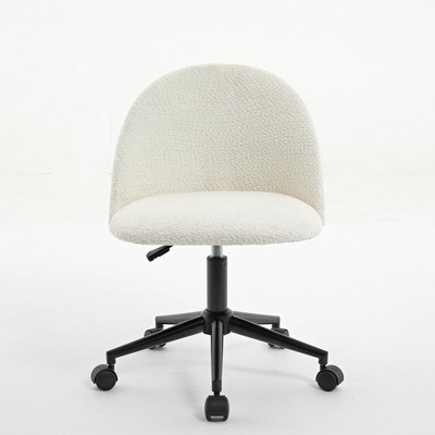 White Boucle office chair Desk Chair, Mid-Back Adjustable Swivel Computer Chair with Black Legs , Modern Upholstered Desk Chair with Wheels
