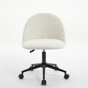 White Boucle office chair Desk Chair, Mid-Back Adjustable Swivel Computer Chair with Black Legs , Modern Upholstered Desk Chair with Wheels - 1 of 4
