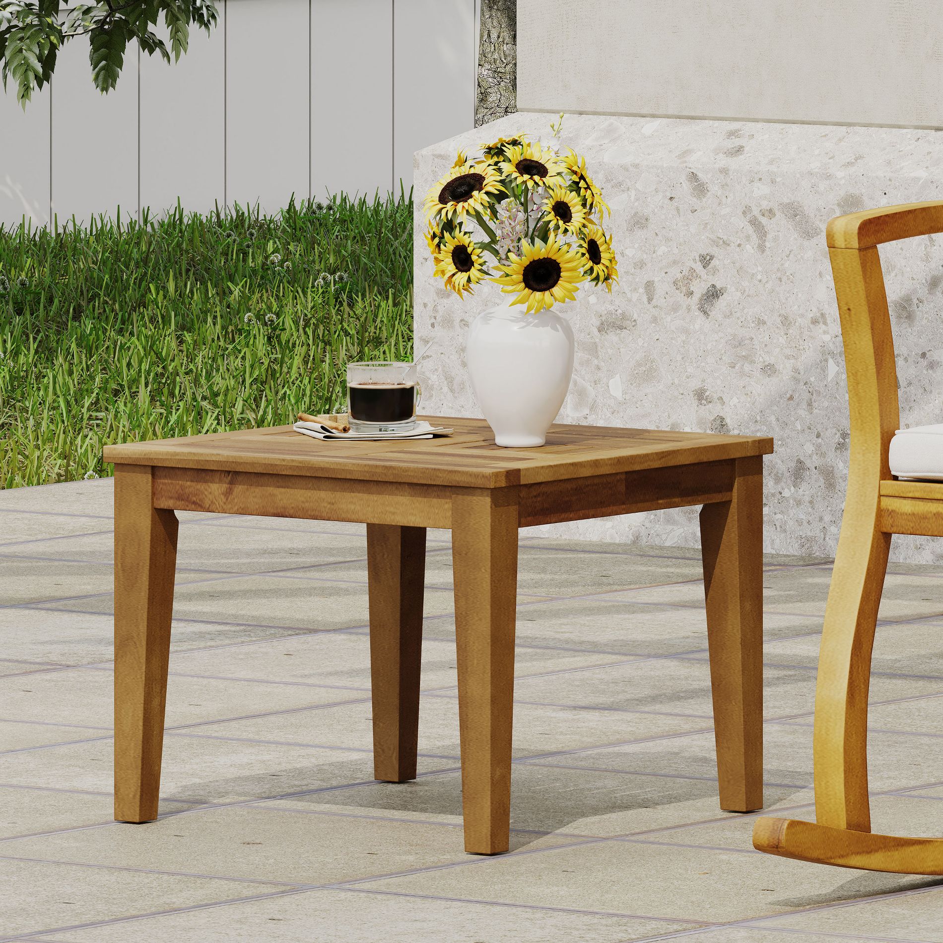 20" Outdoor Acacia Wood Side Table, Square Patio Accent Table for Garden, Balcony, Porch and Deck, Natural