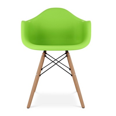 HomeRoots Green And Natural Heavy Duty Plastic And Solid Wood Dining Arm Chair