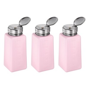 Unique Bargains Plastic Makeup Remover Nail Polish Push Down Alcohol Dispenser Bottles 3 Pcs 8.5oz Pink - 1 of 4