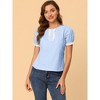 INSPIRE CHIC Women's Puff Sleeve Crew Neck Lace Trim Cotton Top - 3 of 4