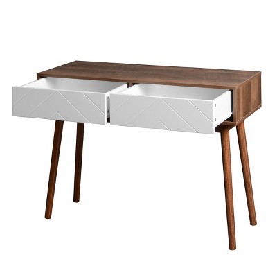 GlasFlength Console Tables Modern Entryway Storage Table with Sliding Doors and Wooden Legs for Living Room Hallway, Brown, 39.4"*13.77"*29.52"