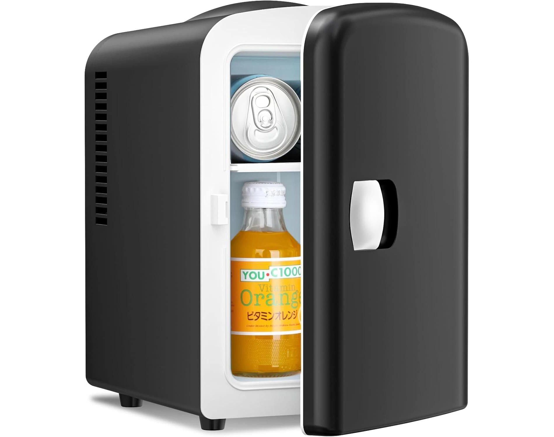 Kismile Mini Fridge, 4L Capacity for 6 Cans(350ml), Fruits, Refrigerating Makeup and Skincare (Black)